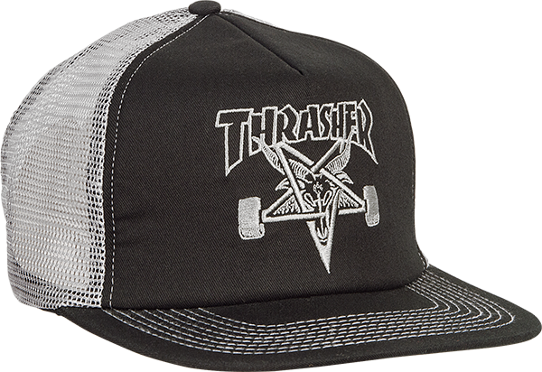Thrasher Mesh Sk8 Goat Trucker Hat Black Silver
