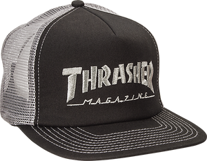 Thrasher Logo Mag Embroidered Trucker Hat Black Silver