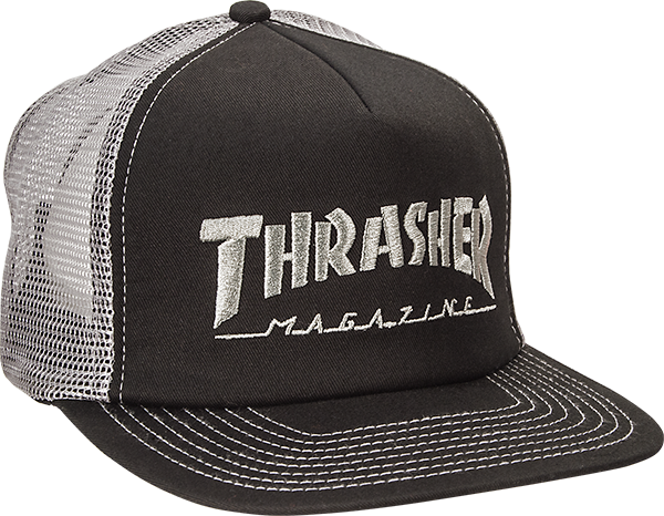 Thrasher Logo Mag Embroidered Trucker Hat Black Silver