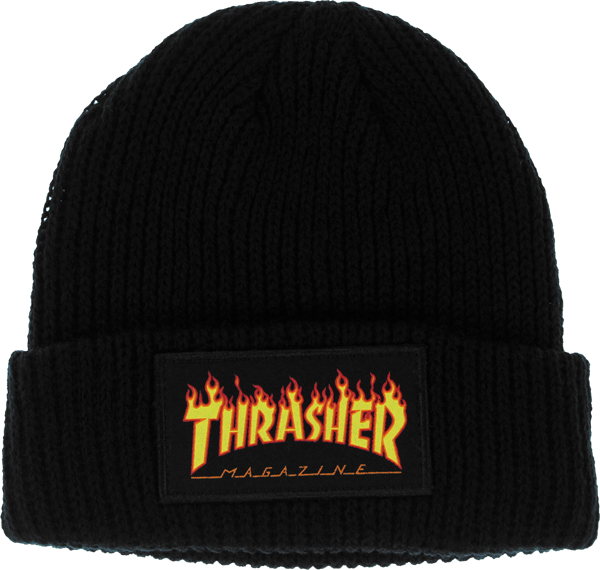 Thrasher Classic Flame Patch Black Beanie
