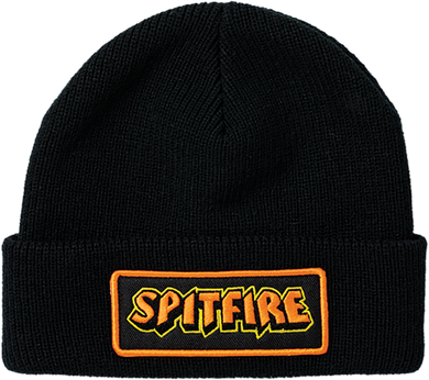 Spitfire Wheels Beanie Hellfire Script Patch Cuff Black Black OSFA