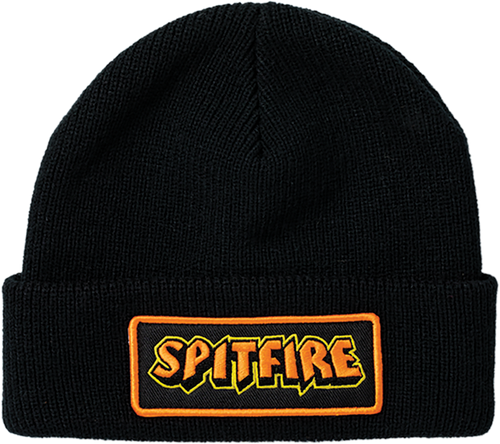 Spitfire Wheels Beanie Hellfire Script Patch Cuff Black Black OSFA