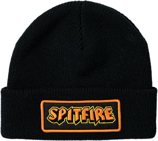 Spitfire Wheels Beanie Hellfire Script Patch Cuff Black Black OSFA