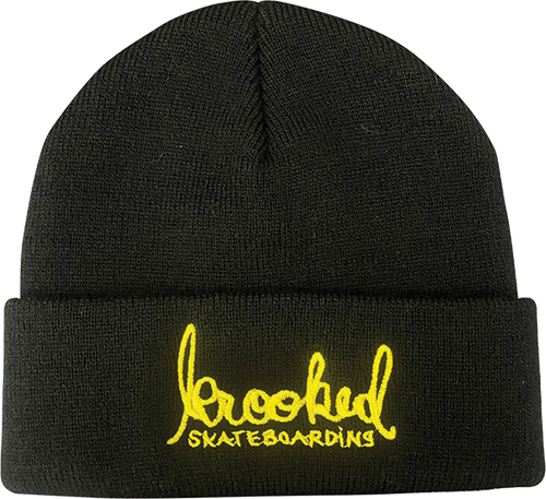 Krooked Skateboards Beanie Skript Cuff Black/Yellow OSFA