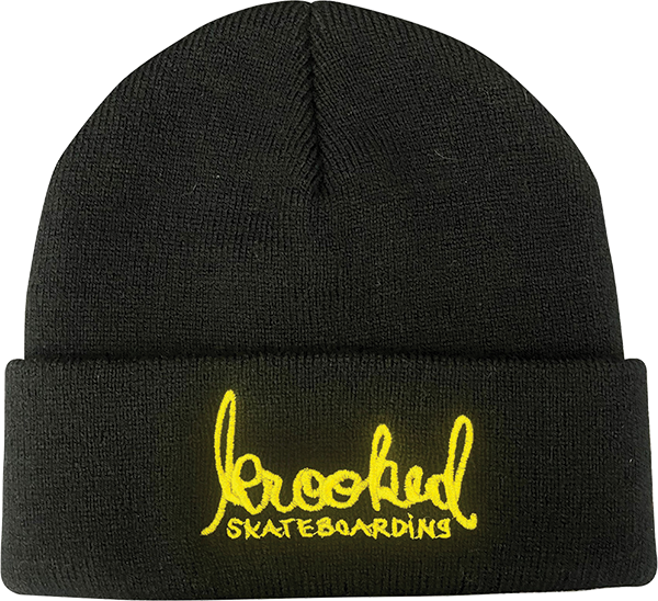 Krooked Skateboards Beanie Skript Cuff Black/Yellow OSFA