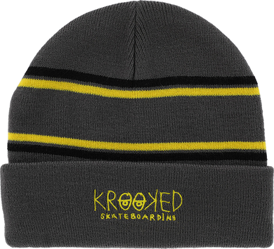 Krooked Skateboards Beanie Eyes Cuff Charcoal/Yellow/Black OSFA
