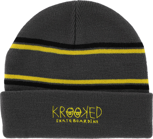 Krooked Skateboards Beanie Eyes Cuff Charcoal/Yellow/Black OSFA