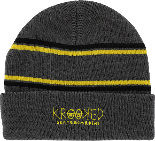 Krooked Skateboards Beanie Eyes Cuff Charcoal/Yellow/Black OSFA