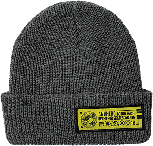 Anti Hero Skateboards Beanie Hecho Por Skateboarding Cuff Charcoal/Yellow OSFA