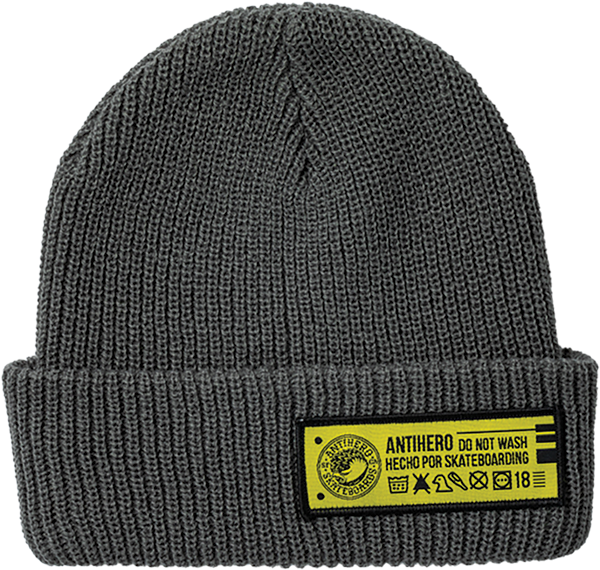 Anti Hero Skateboards Beanie Hecho Por Skateboarding Cuff Charcoal/Yellow OSFA