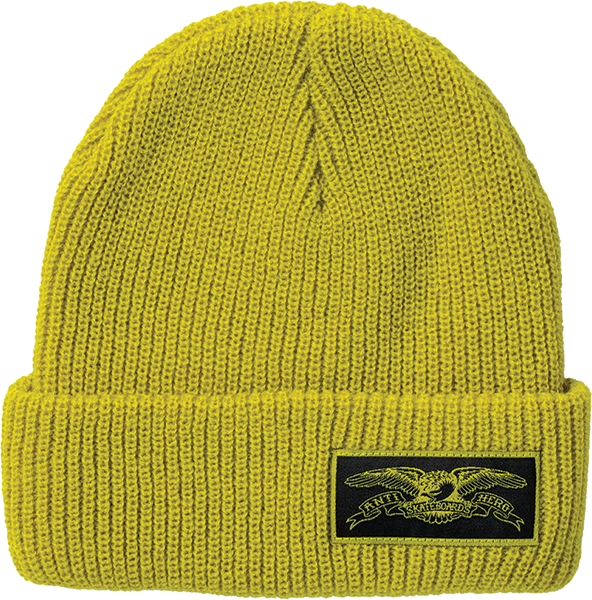 Anti Hero Skateboards Beanie Stock Eagle Label Cuff Yellow/Black OSFA