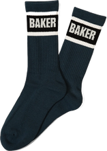 Load image into Gallery viewer, Baker Skateboards Socks Stripe Navy OSFA