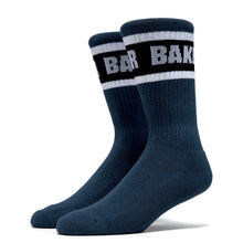 Load image into Gallery viewer, Baker Skateboards Socks Stripe Navy OSFA